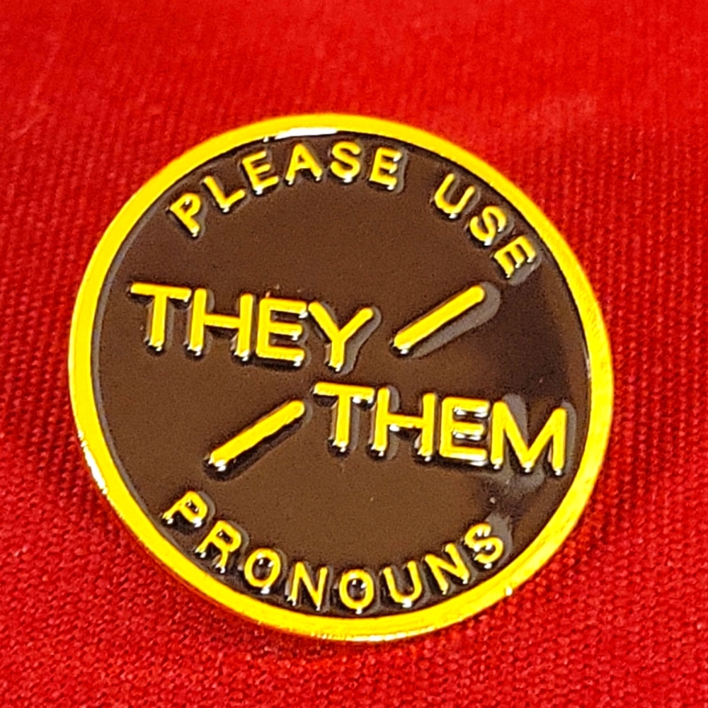 They/Them Pronoun Pin Badge LGTBQ Non Binary Black Enamel Planchette Pronouns